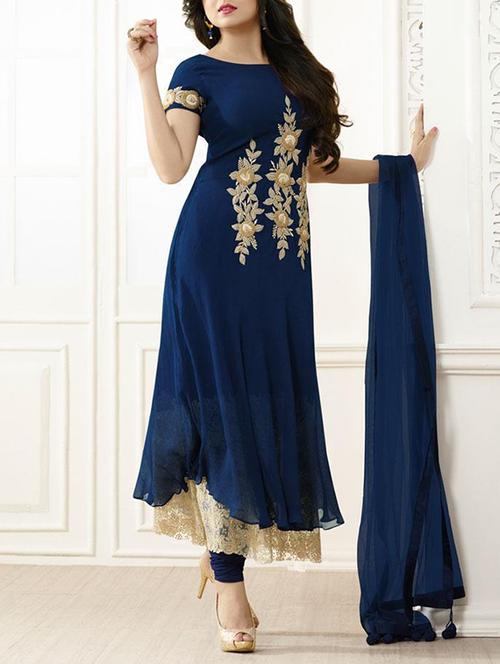 blue georgette dress material - 11859716 - Very Small Image - 1