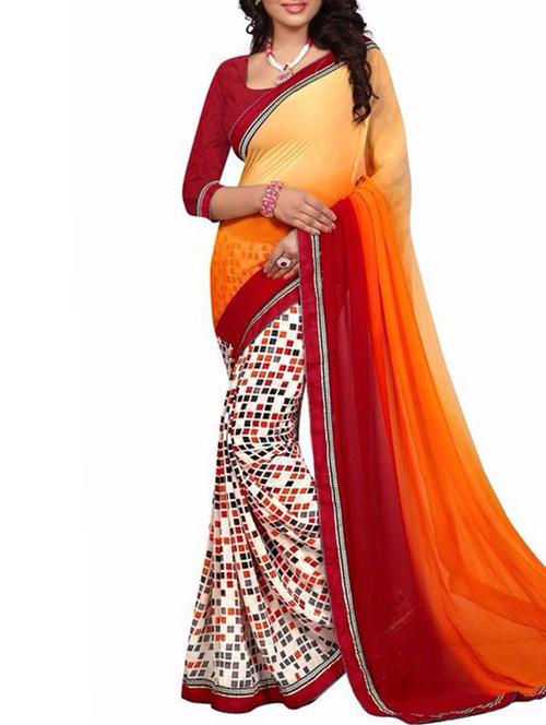 yellow georgette saree with blouse - 11860642 - Very Small Image - 1