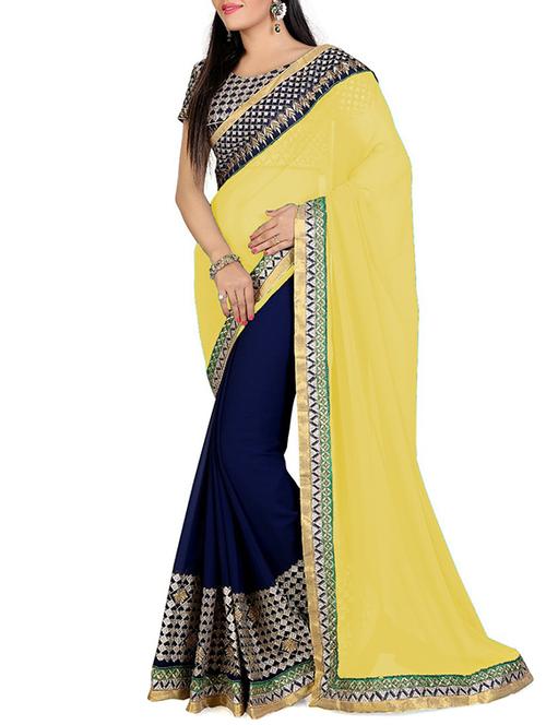 yellow georgette saree with blouse - 11860678 - Very Small Image - 1
