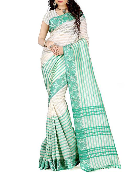 white cotton saree with blouse - 11860687 - Very Small Image - 1