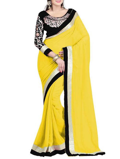 yellow georgette saree with blouse - 11860829 - Very Small Image - 1