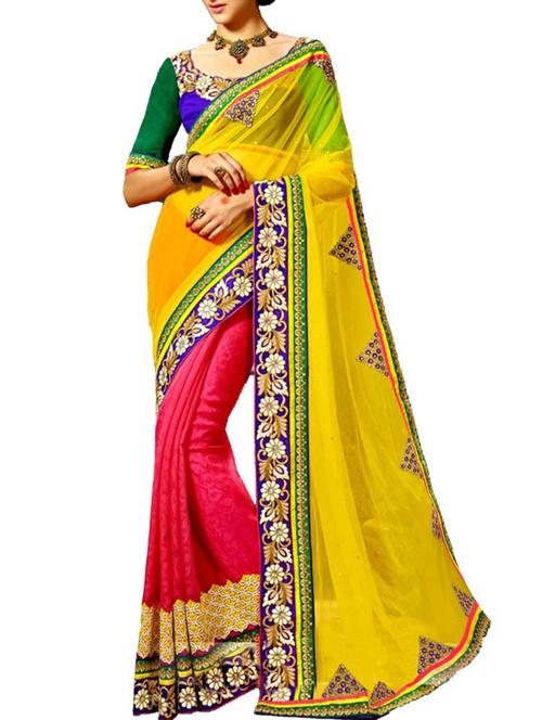 yellow georgette saree with blouse - 11860843 - Very Small Image - 1
