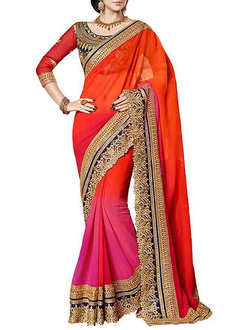 orange georgette saree with blouse - 11860846 - Very Small Image - 1