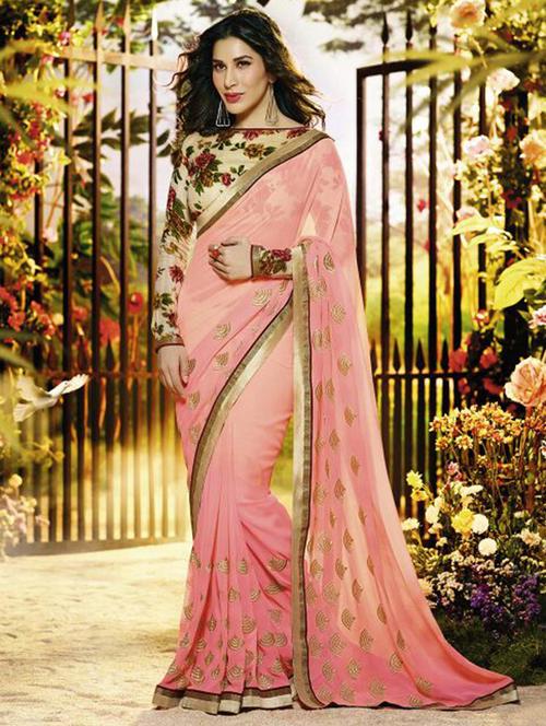 orange georgette saree with blouse - 11860878 - Very Small Image - 1