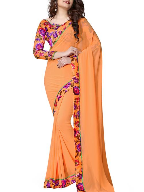orange faux georgette bordered saree with blouse - 11861496 - Very Small Image - 1