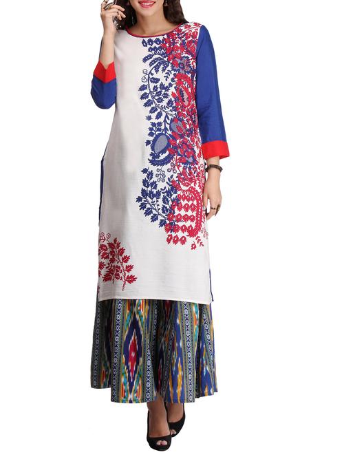 Varanga White Cotton Rayon Kurta With Palazzo - 11864894 - Very Small Image - 1
