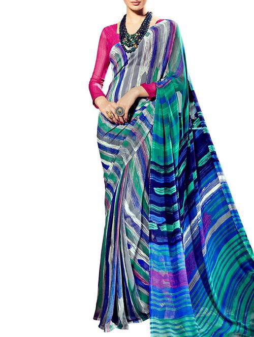 multi colored georgette printed saree with blouse - 11865334 - Very Small Image - 1