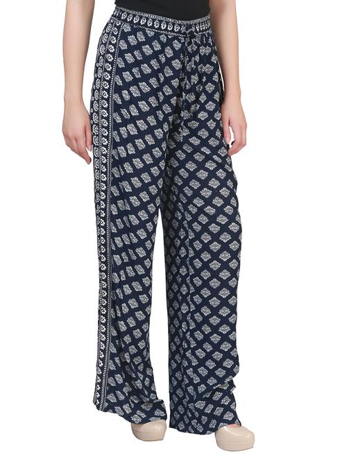 dark blue rayon printed pajama - 11865444 - Very Small Image - 1