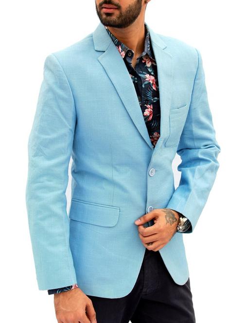 solid light blue cotton casual blazer - 11867134 - Very Small Image - 1