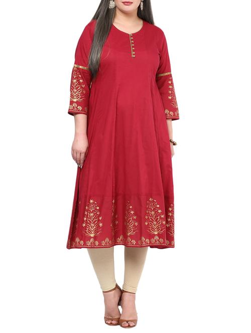 red foil printed cotton flared kurta - 11867170 - Very Small Image - 1