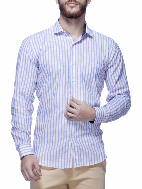 blue cotton striped casual shirt - 11867256 - Very Small Image - 1