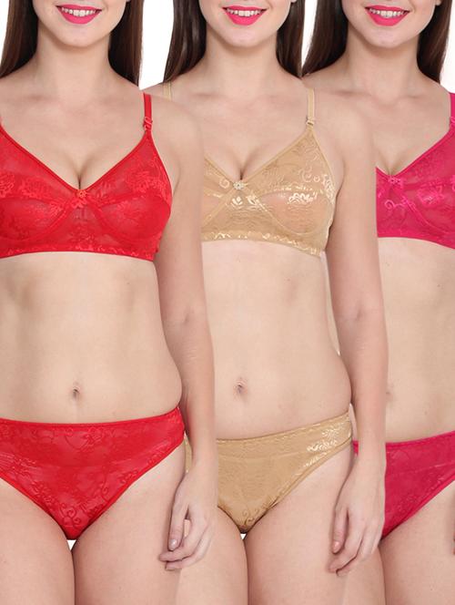 red rayon bras and panty set - 11869644 - Very Small Image - 1