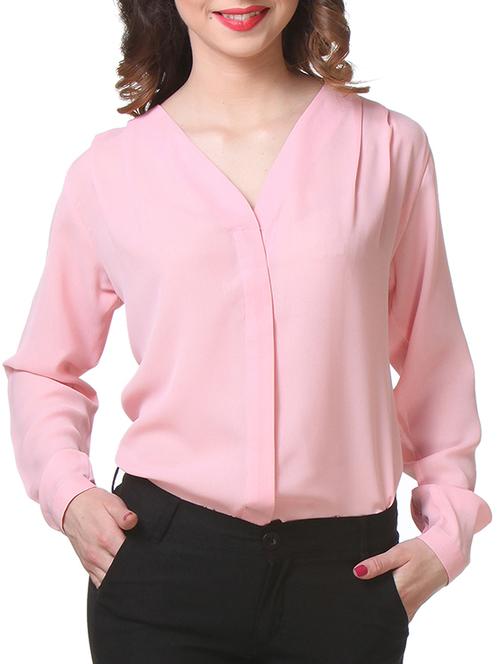 plain solid concealed placket pink shirt - 1187020 - Very Small Image - 1