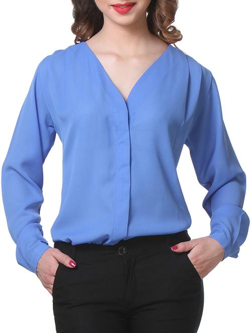 plain solid concealed placket blue shirt - 1187021 - Very Small Image - 1