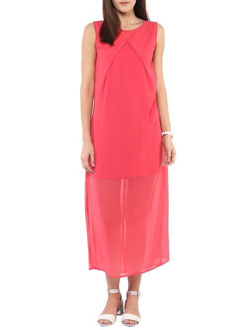 solid coral maxi dress - 11870334 - Very Small Image - 1