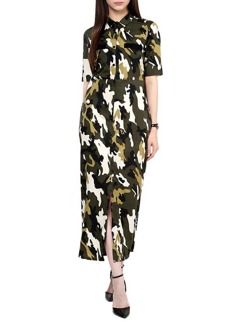 green crepe printed dress - 11870416 - Very Small Image - 1
