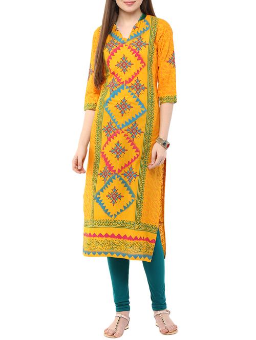 mustard cotton straight kurta - 11872820 - Very Small Image - 1
