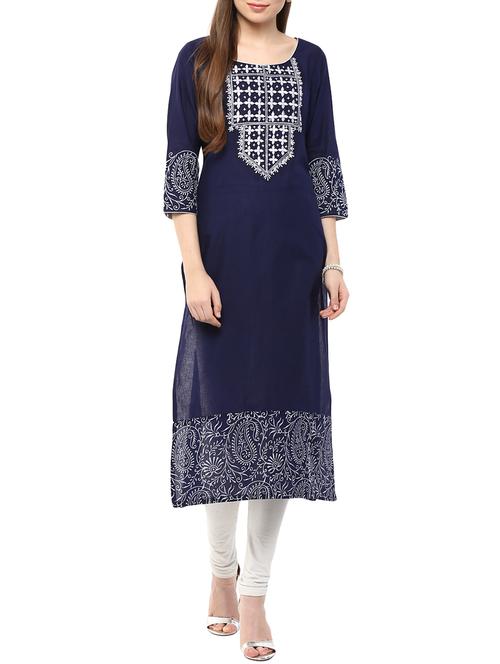 blue cotton straight kurta - 11872821 - Very Small Image - 1