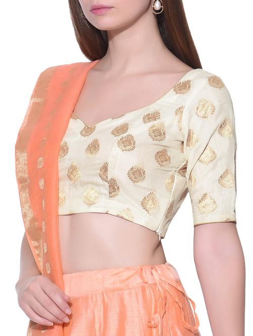 cream floral brocade stitched blouse - 11876381 - Very Small Image - 1