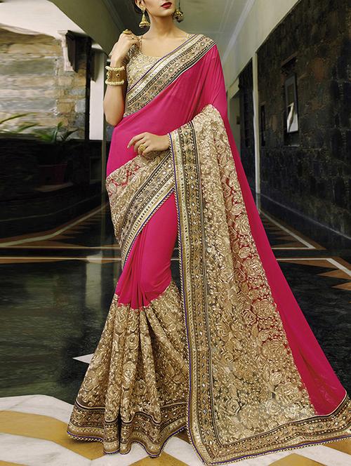 pink georgette embroidered saree with blouse - 11877005 - Very Small Image - 1