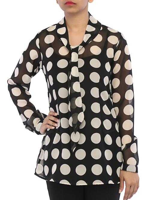 tie up collar geometric printed georgette top - 1188337 - Very Small Image - 1