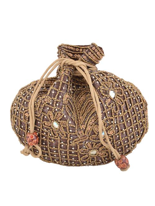 brown silk embellished potli - 11899332 - Very Small Image - 1