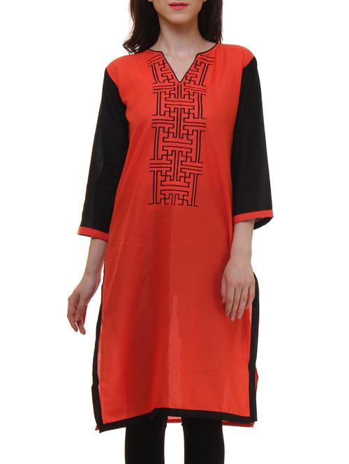 peach cotton straight kurta - 11899835 - Very Small Image - 1