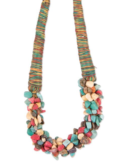 Diva Walk multi fabric & real quartz stone tribal necklace - 11909943 - Very Small Image - 1