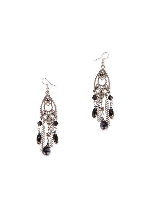 Diva Walk silver drop earrings with black beads - 11910100 - Very Small Image - 1