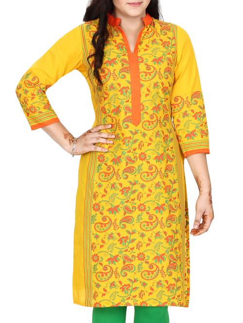yellow cotton straight kurta - 11910843 - Very Small Image - 1