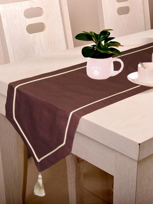 lushomes brown table runner with beige contrasting cord piping - 11911434 - Very Small Image - 1