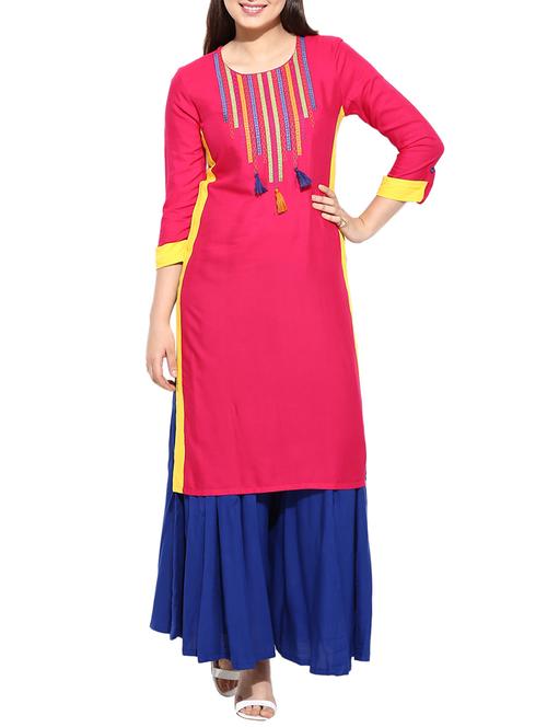 pink rayon straight kurta - 11911820 - Very Small Image - 1