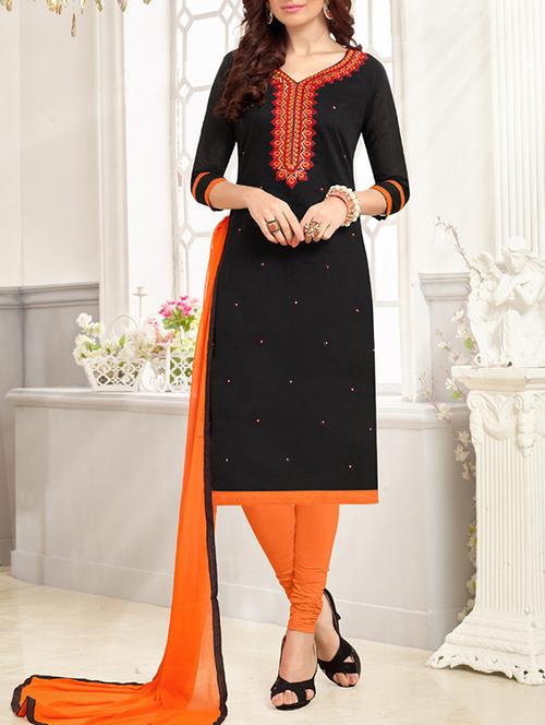 black cotton blend churidaar suits dress material - 11912149 - Very Small Image - 1