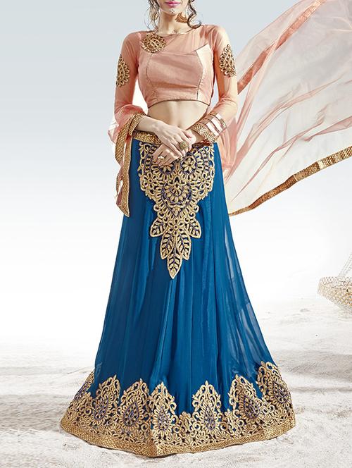 Blue Georgette Panelled Lehenga - 11912331 - Very Small Image - 1