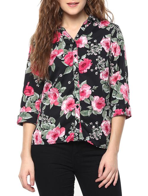 black floral printed polyester regular shirt - 11912558 - Very Small Image - 1