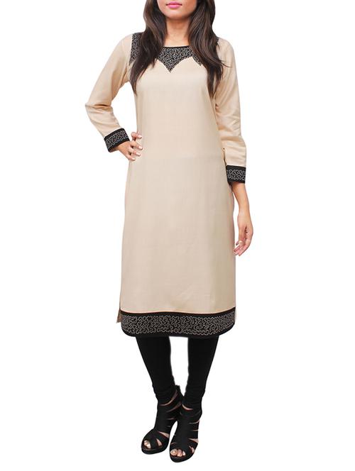 beige and black plain rayon straight kurta - 11916013 - Very Small Image - 1