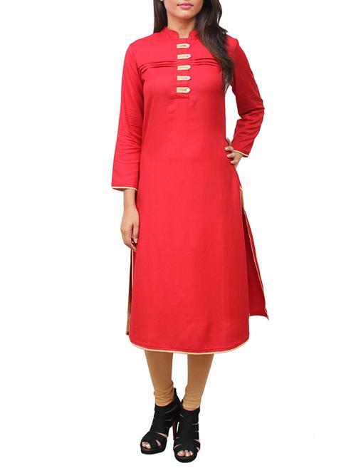 red viscose straight kurta - 11916025 - Very Small Image - 1