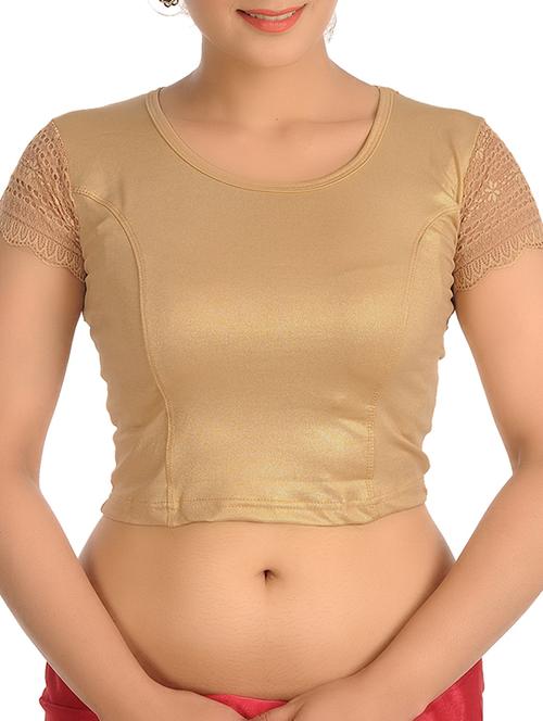 gold cotton lycra solid stitched blouse - 11919026 - Very Small Image - 1