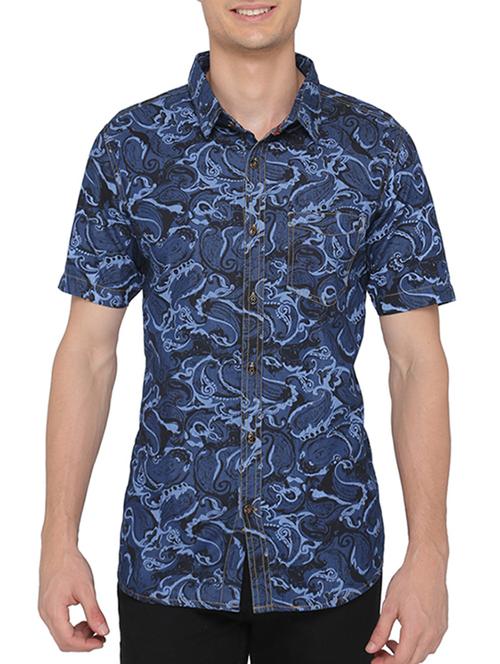 navy blue cotton casual shirt - 11919969 - Very Small Image - 1