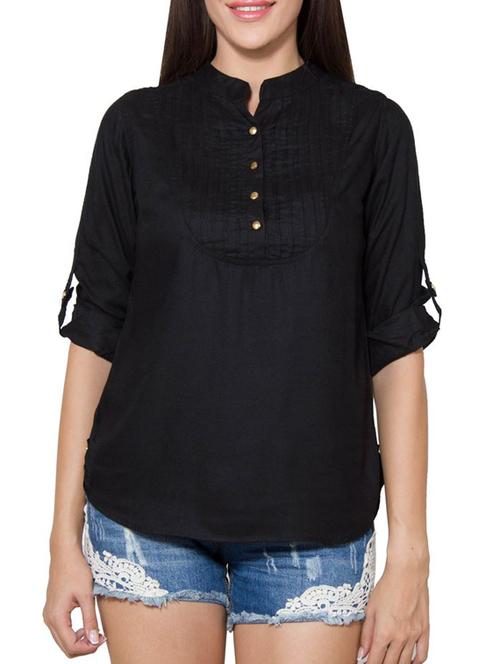 black cotton blend straight kurti - 11920208 - Very Small Image - 1
