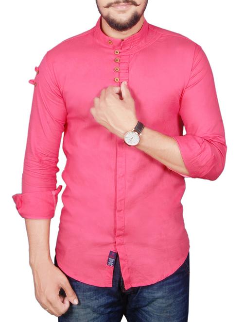 pink color, linen casual shirt - 11921562 - Very Small Image - 1