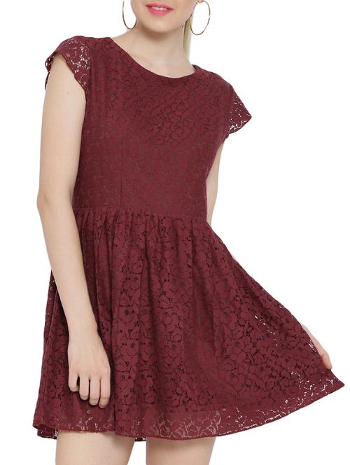solid marsala cotton fit & flare dress - 11930690 - Very Small Image - 1