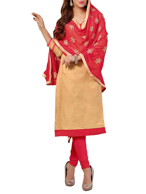 cream cotton unstitched suit - 11933615 - Very Small Image - 1