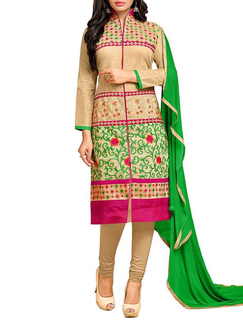 cream cotton unstitched suit - 11933633 - Very Small Image - 1