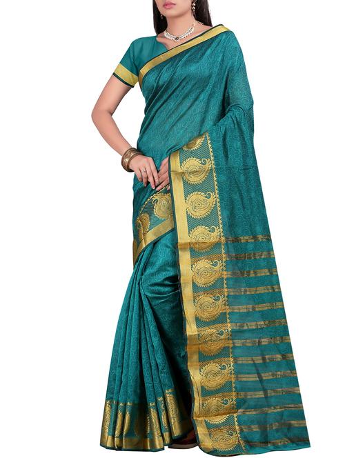 turquoise silk banarasi saree with blouse - 11936914 - Very Small Image - 1