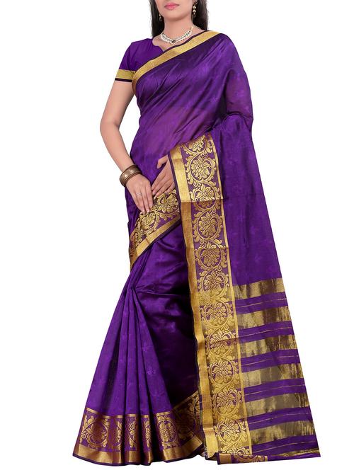 Purple Silk Woven Saree With Blouse - 11936918 - Very Small Image - 1