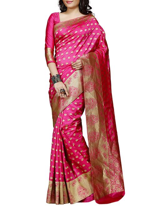 pink silk saree with blouse - 11938219 - Very Small Image - 1