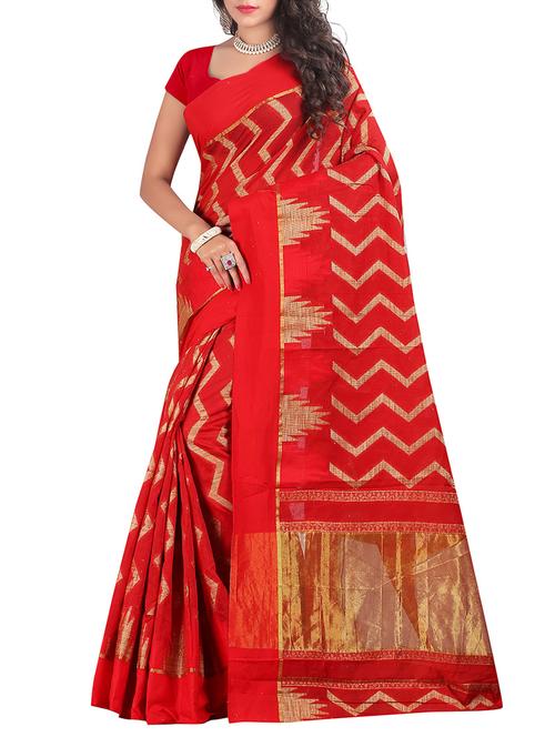 red woven saree with blouse - 11938253 - Very Small Image - 1
