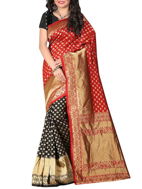 red silk banarasi saree with blouse - 11938296 - Very Small Image - 1