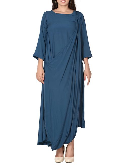 blue rayon asymmetric kurti - 11938968 - Very Small Image - 1
